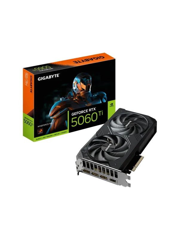 Видеокарта GIGABYTE GeForce RTX 5060 Ti WINDFORCE 16G 16 Гб черная, GV-N506TWF2-16GD