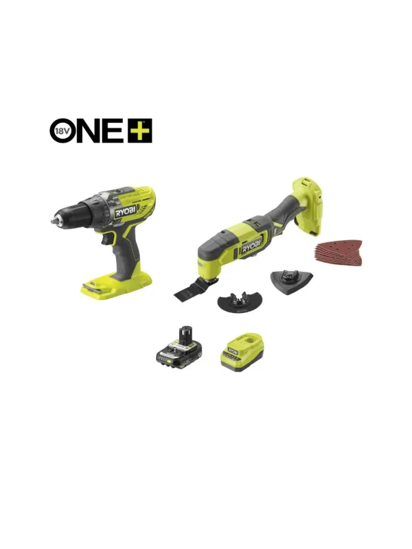 Набор аккумуляторного инструмента RYOBI ONE+ R18CK2G-1C20G 18 В: дрель-шуруповёрт, реноватор, АКБ, ЗУ