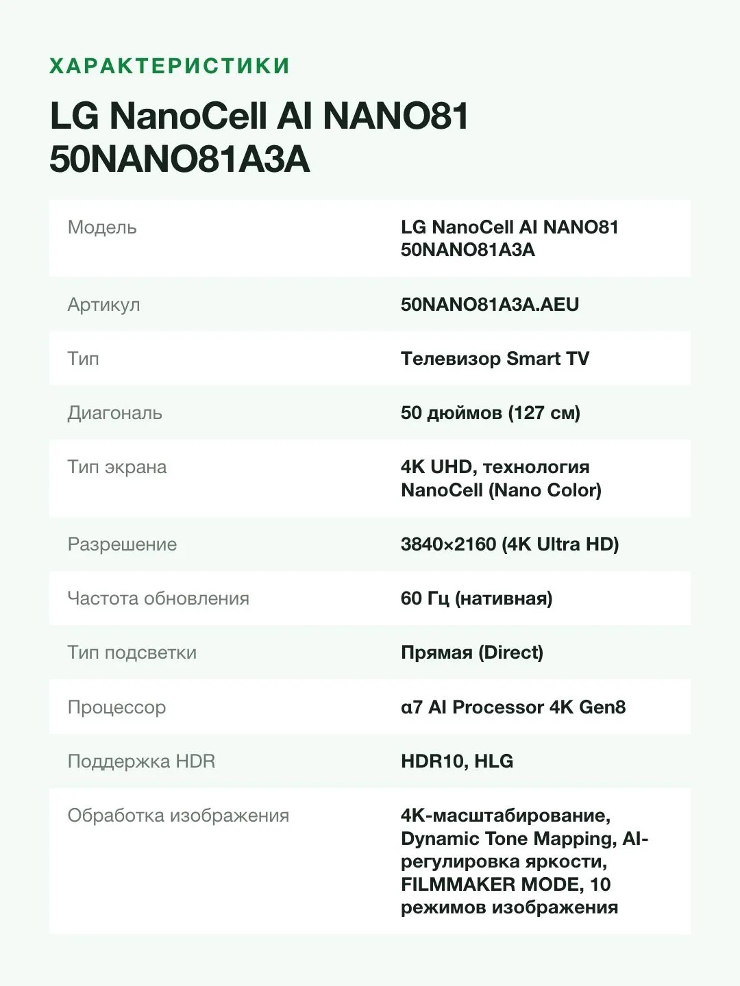 Телевизор LG NanoCell 50NANO81A3A 50" 4K UHD webOS 25 звук 20 Вт DVB-T2 — фото 8 из 11