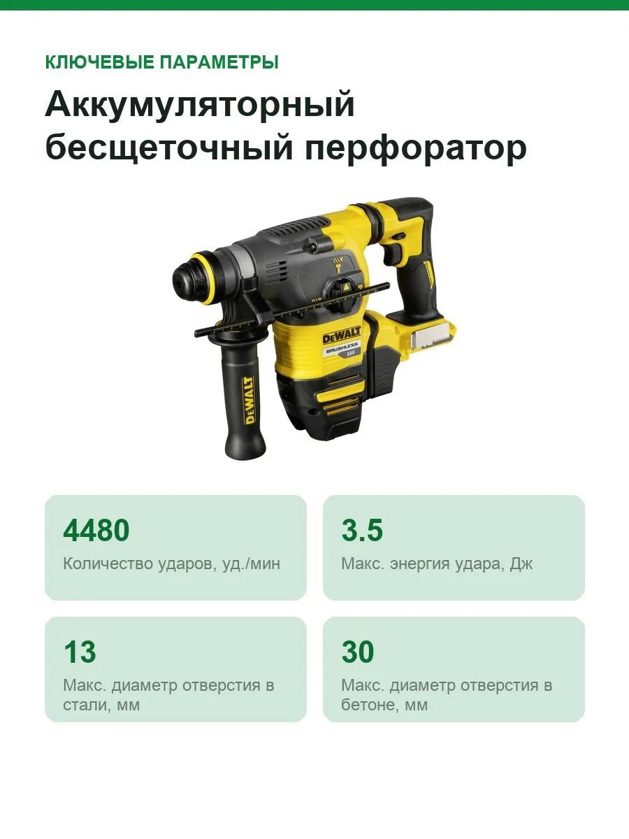 Аккумуляторный бесщеточный перфоратор DEWALT DCH333NT-XJ, SDS-plus, 54 В, XR без аккумулятора и ЗУ — фото 2 из 7