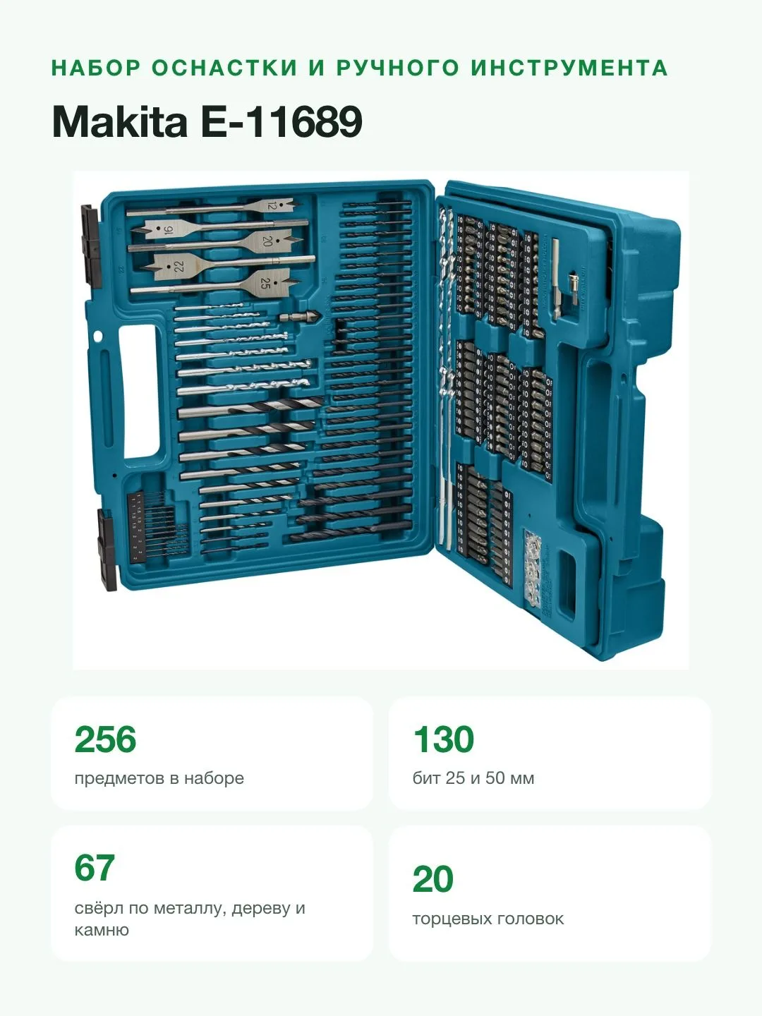 Набор насадок и ручных инструментов Makita 256 шт. (E-11689) — фото 2 из 8