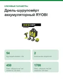 Дрель-шуруповёрт аккумуляторный RYOBI RDD18C-220S, 18 В, 2 аккумулятора 2,0 А·ч