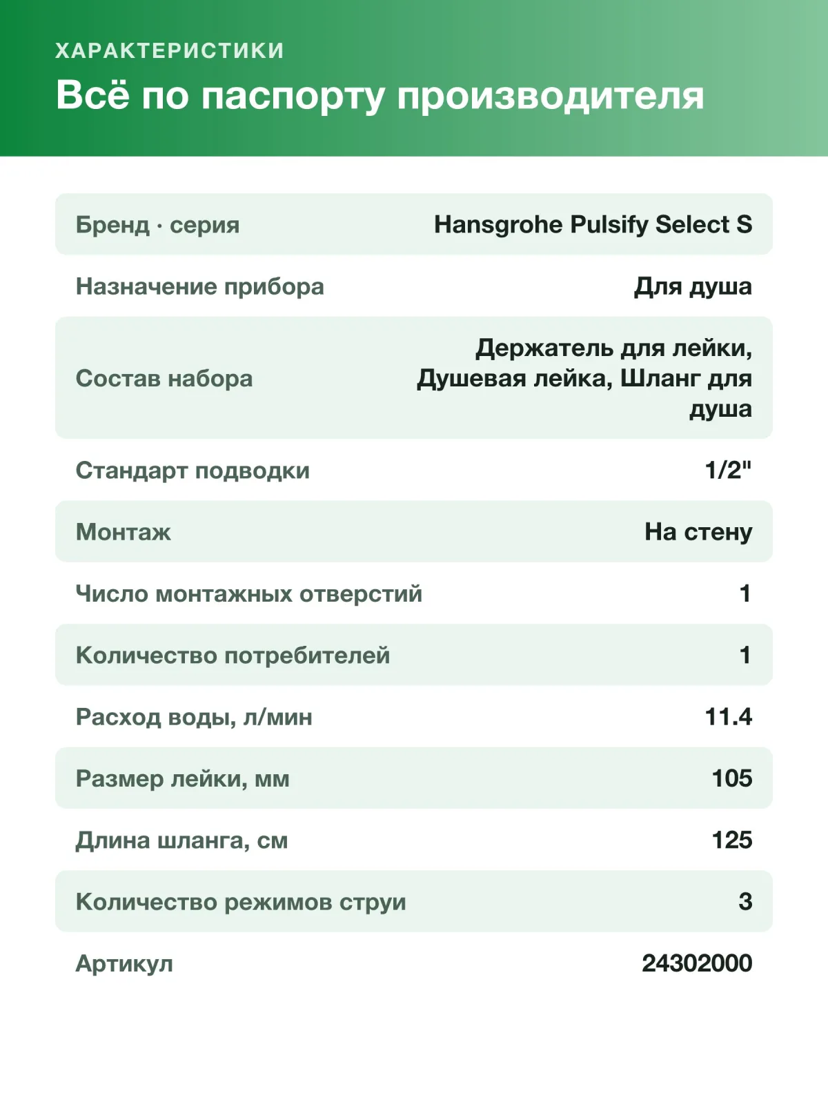 Душевой набор с держателем 105 3jet Relaxation Hansgrohe Pulsify Select S 24302000 — фото 9 из 10