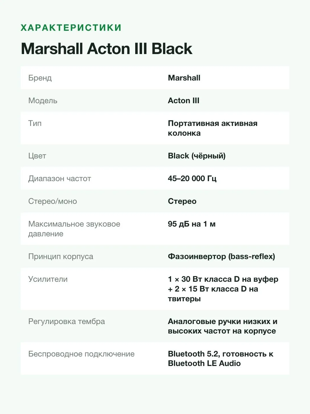 Портативная колонка Marshall Acton III Black, беспроводная, Bluetooth 5,2, 95 дБ — фото 8 из 11