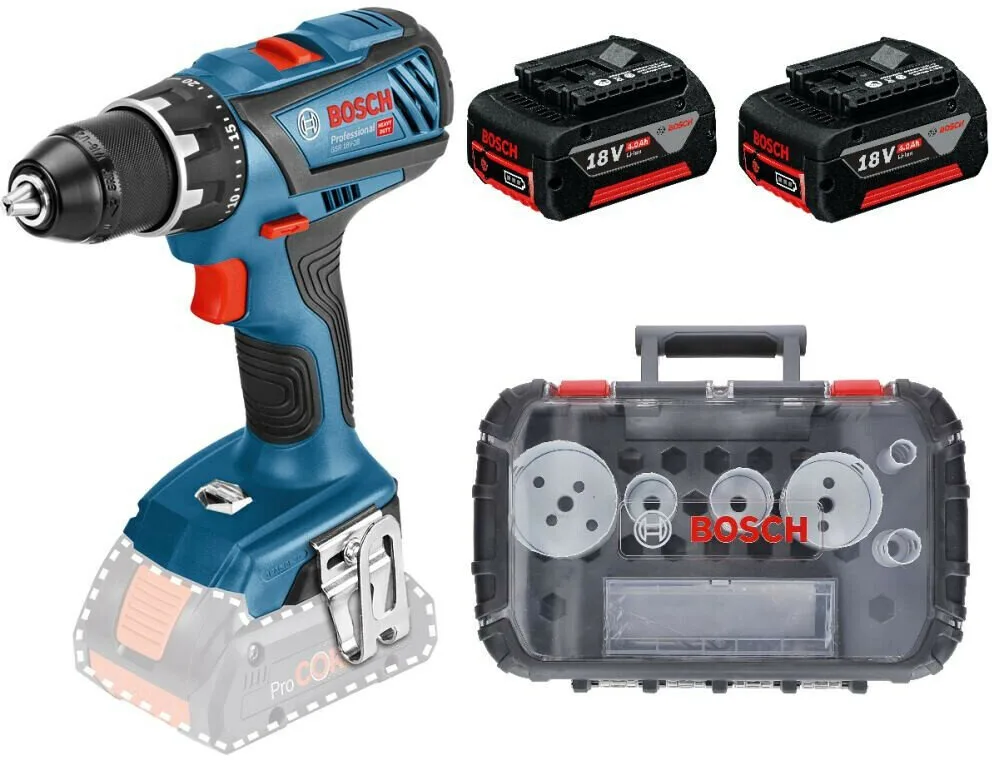 Дрель-шуруповерт Bosch GSR 18V-28, 2 x 4,0 Ah + L-Boxx (06159975ZR), синий/черный