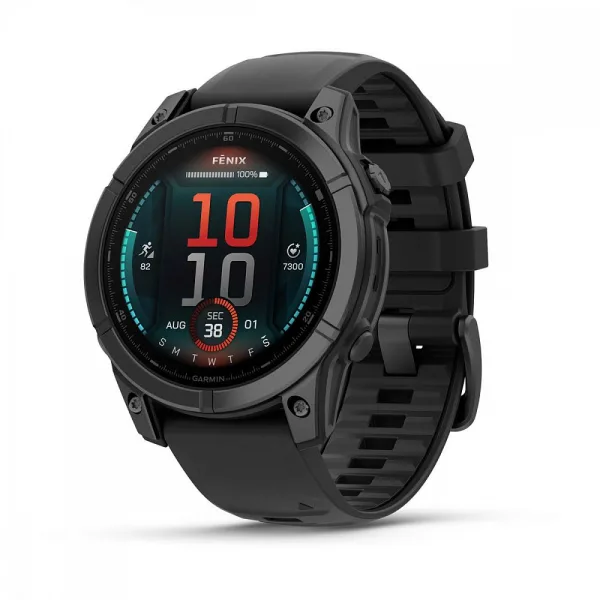 Смарт-часы Garmin Fenix E (010-03025-01), AMOLED серый безель, 47 мм, черный силиконовый ремешок