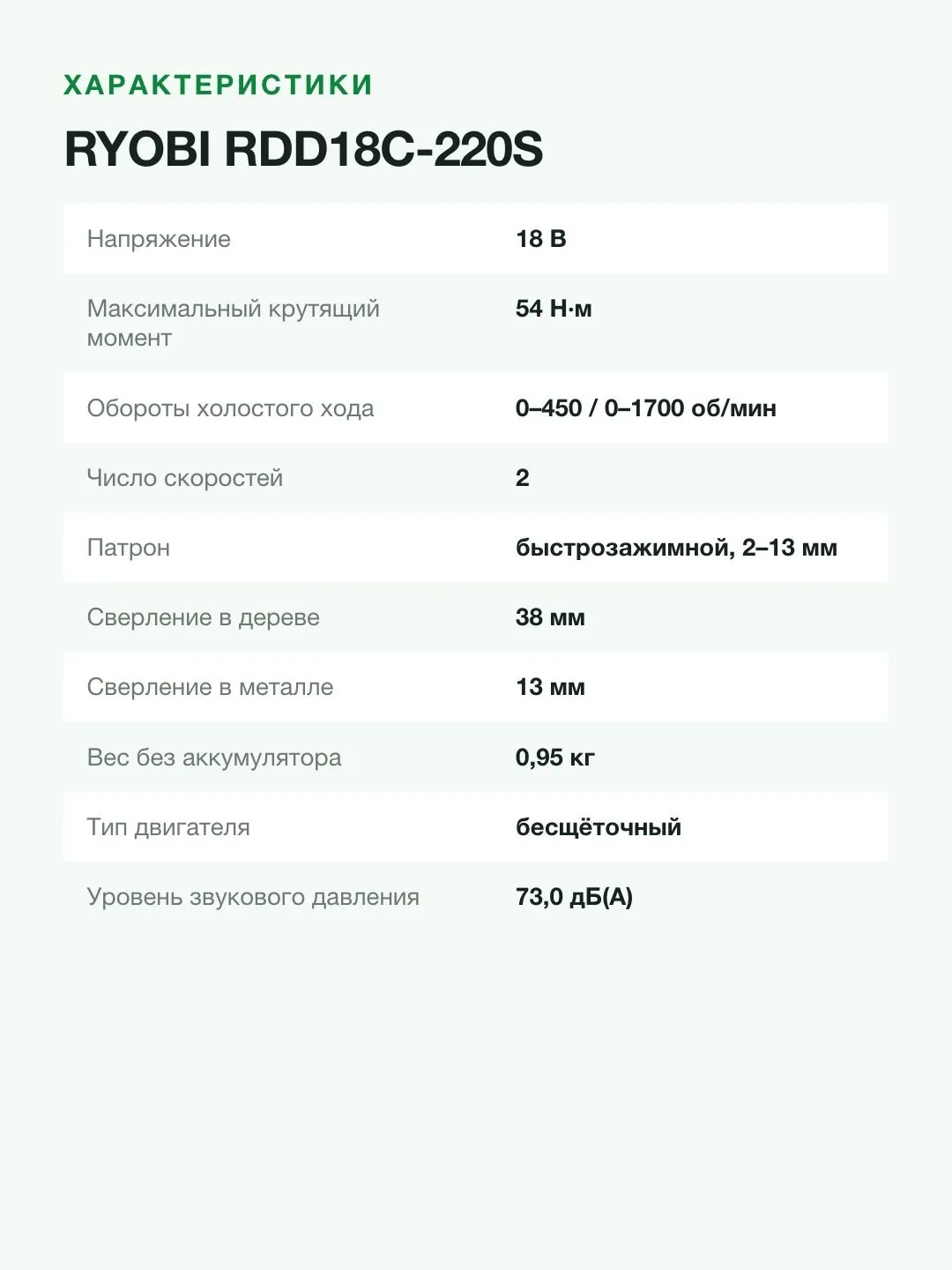 Дрель-шуруповёрт аккумуляторный RYOBI RDD18C-220S, 18 В, 2 аккумулятора 2,0 А·ч — фото 8 из 11