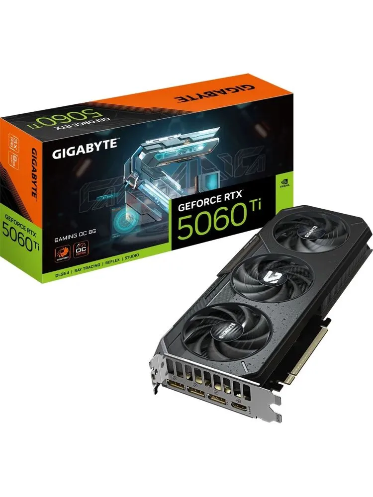 Видеокарта GIGABYTE GeForce RTX 5060 Ti Gaming OC 8G (8 ГБ, GDDR7, Ultra HD 8K (7680x4320), PCI-E 5.0), GV-N506TGAMING OC-8GD