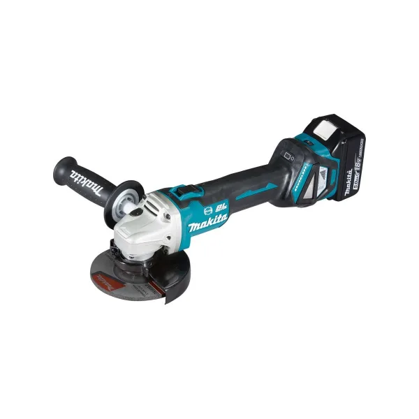УШМ Makita DGA513RTJ, бесщеточный двигатель, 125мм, 18В, 5Ач, 2шт, ЗУ + кейс