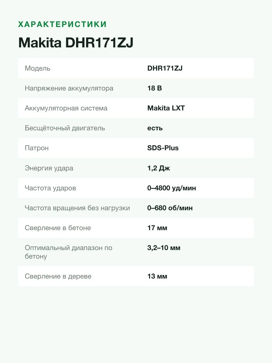 Аккумуляторный перфоратор 2-х режимный SDS+ Makita DHR171ZJ (18V, Li-Ion), без АКБ и ЗУ, кейс — фото 5 из 8
