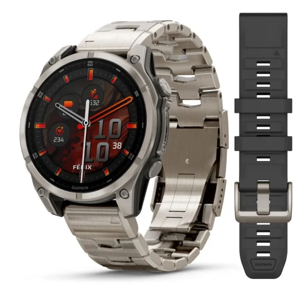Умные часы Garmin Fenix 8 - 47mm, AMOLED Sapphire, Titanium, светло-серый, титановый ремешок (010-02904-40)