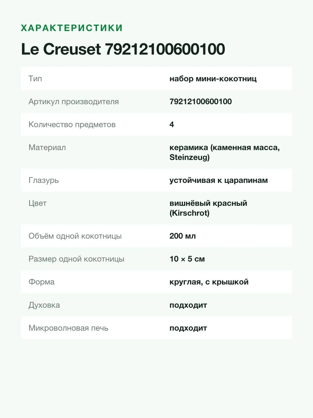 Набор мини-кокотниц Le Creuset 4 шт, керамика, 200 мл, 10 см, вишнёвый красный — фото 8 из 11