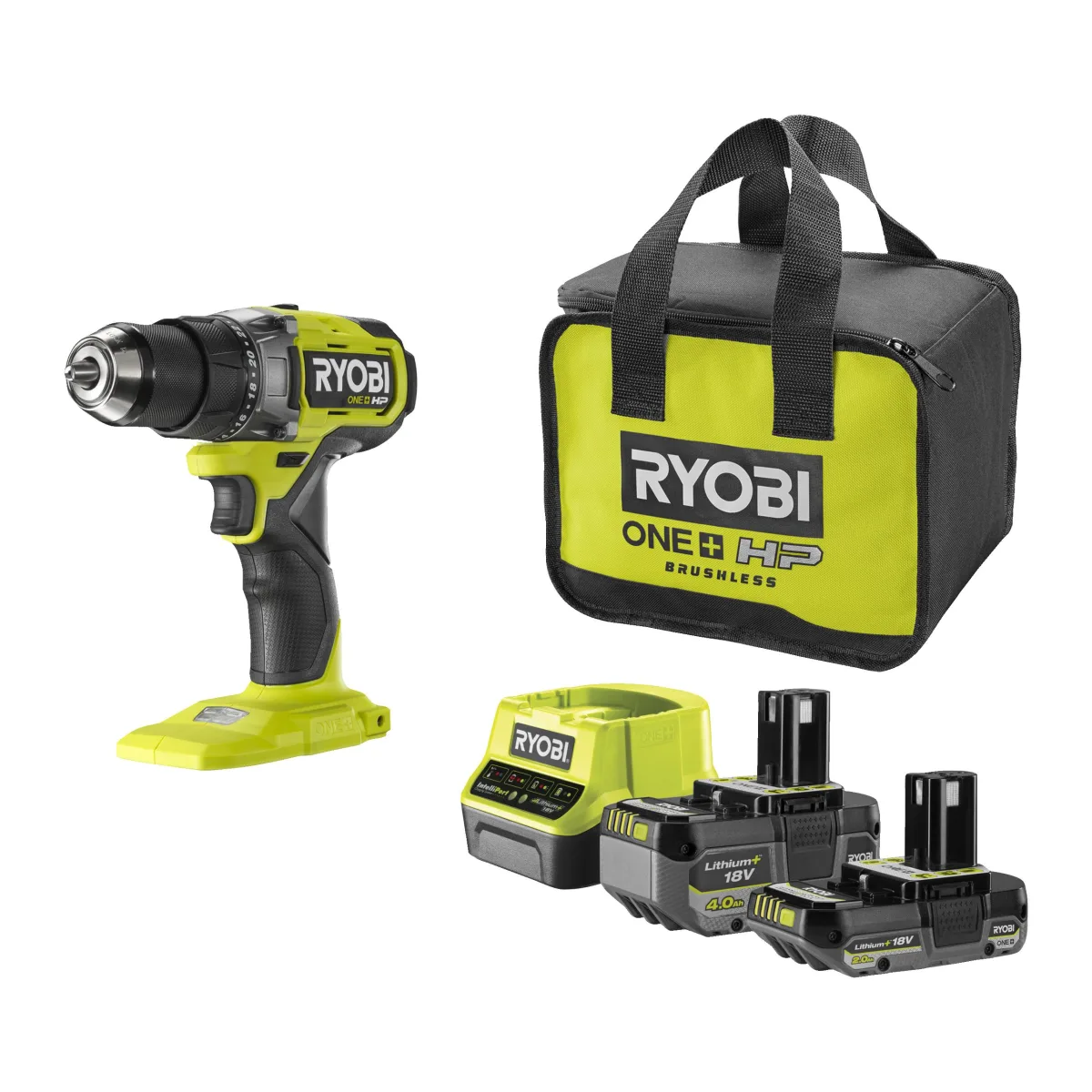 Аккумуляторная бесщеточная дрель-шуруповерт Ryobi ONE+ RDD18X-242S 5133005285 (18V, 1x2Ач, 1x4Ач, з/у, сумка)