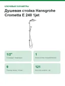 Душевая стойка Hansgrohe Crometta E 240 1jet Showerpipe Reno EcoSmart 27289000 хром