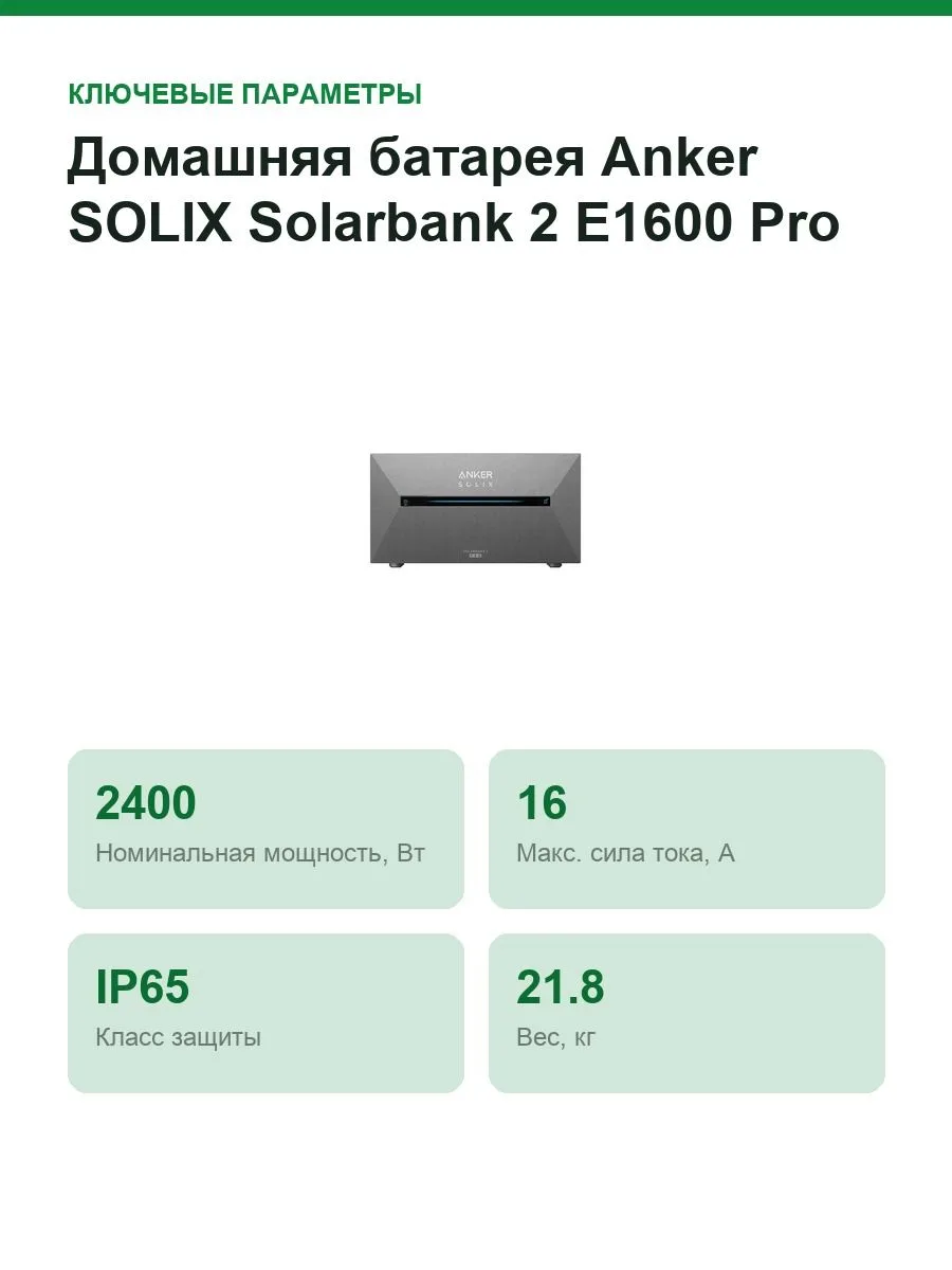Домашняя батарея Anker SOLIX Solarbank 2 E1600 Pro, 1600 Вт·ч, 4 MPPT 2400 Вт, выход 800 Вт — фото 2 из 11