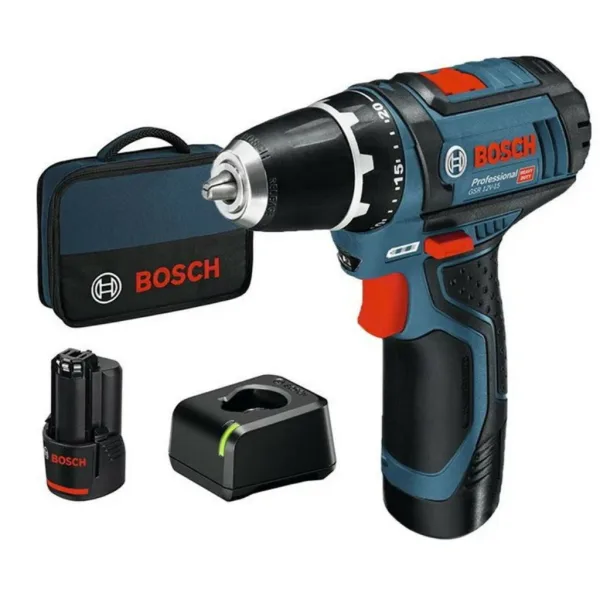 Дрель-шуруповерт Bosch GSR 12V-15, 2 x 2,0 Ah (060186810F), синий/черный