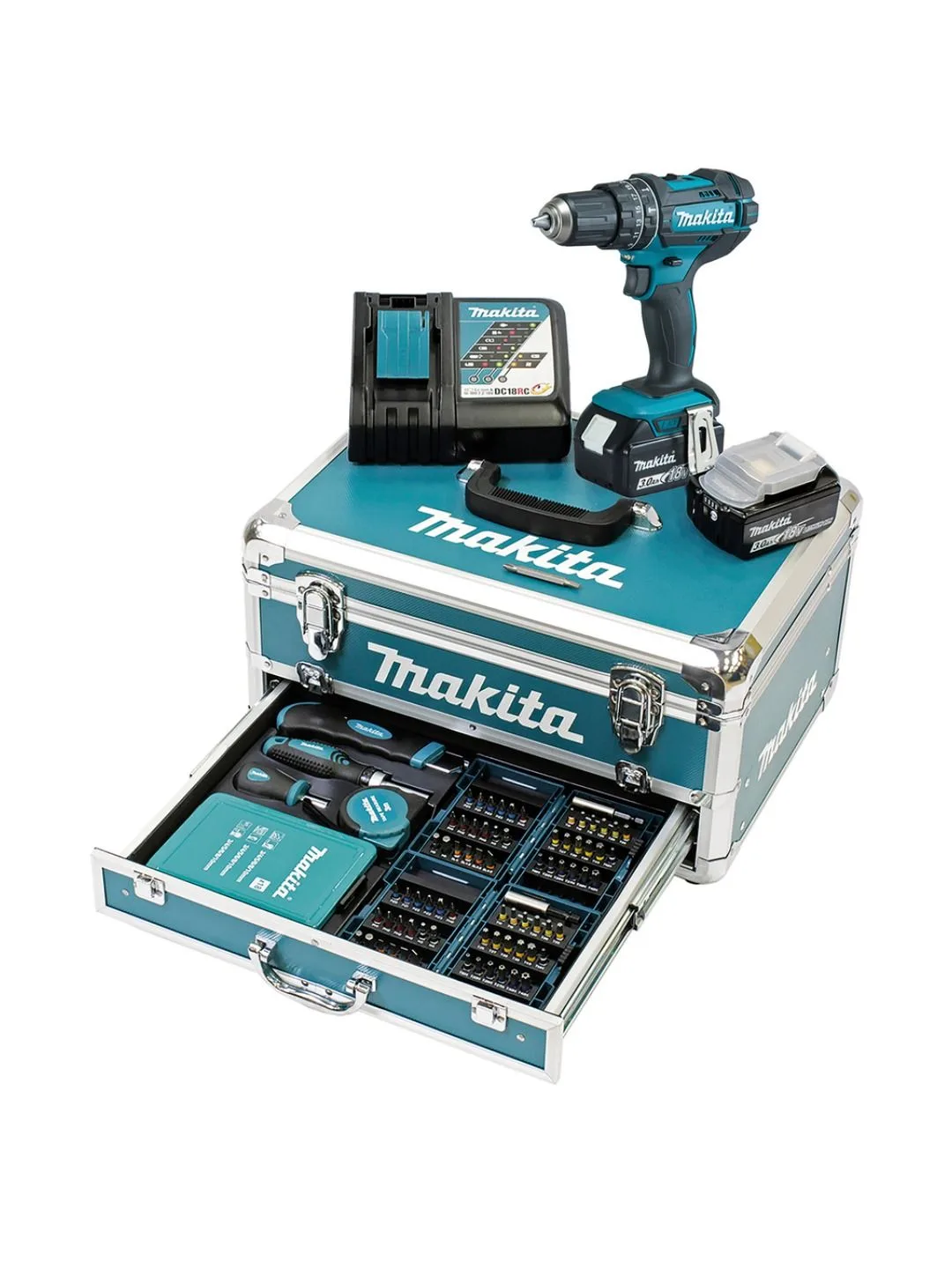 Аккумуляторная ударная дрель Makita DHP482RFX9 + 2 аккум. + оснастка