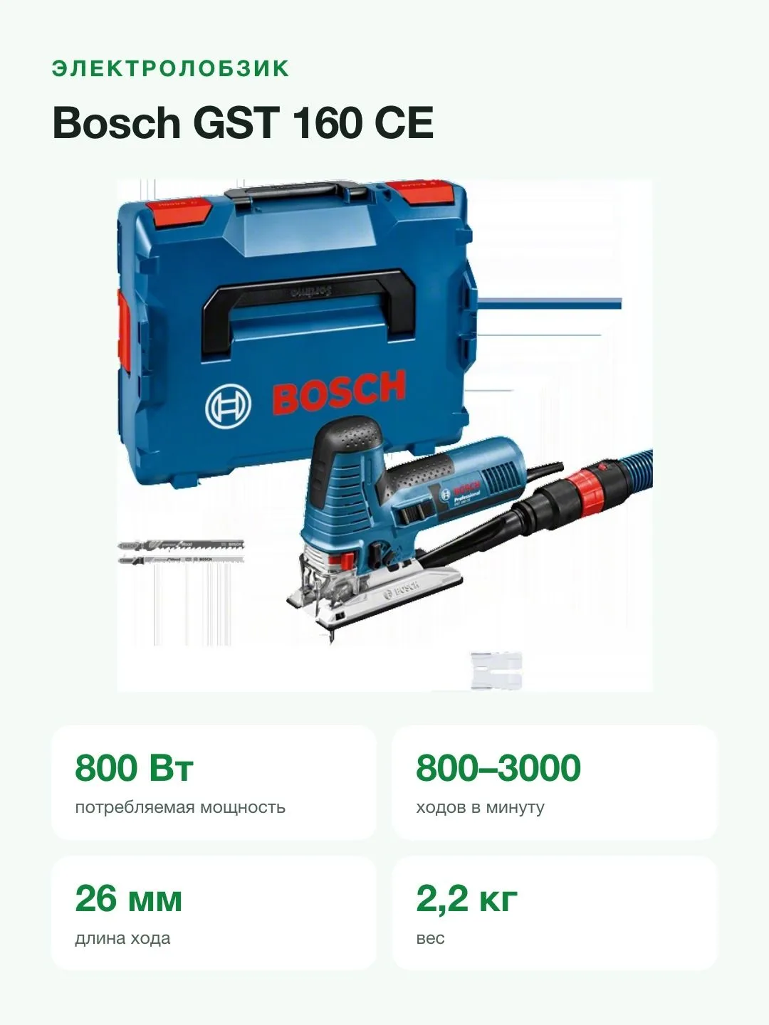 Лобзик сетевой Bosch GST 160 CE (0601517004), в кейсе, синий/черный — фото 2 из 8