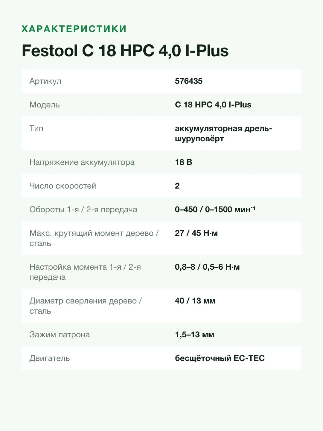 Аккумуляторная дрель-шуруповерт Festool C 18 HPC 4,0 I-Plus 576435 — фото 5 из 8