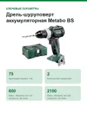 Дрель-шуруповерт аккумуляторная Metabo BS 18 LT BL 602325840 В кейсе MetaLoc II