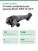 Угловая шлифовальная машина Wurth AWS 18-125 P COMPACT аккумуляторная, АКБ 2x5 Ач 5701446002