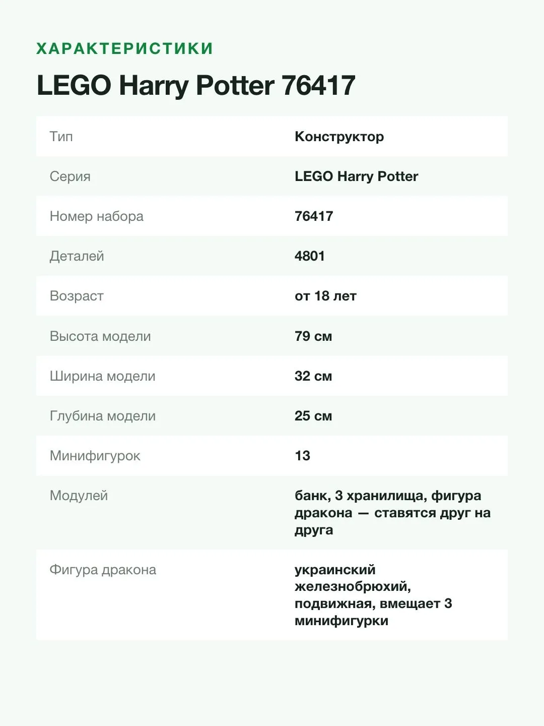 Конструктор LEGO Harry Potter 76417 Банк «Гринготтс», коллекционное издание, 4801 деталь, 18+ — фото 5 из 8
