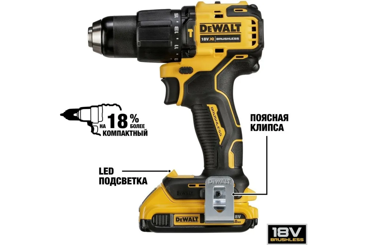 Ультракомпактная бесщёточная ударная дрель-шуруповерт DEWALT DCD709P2T — фото 4 из 6