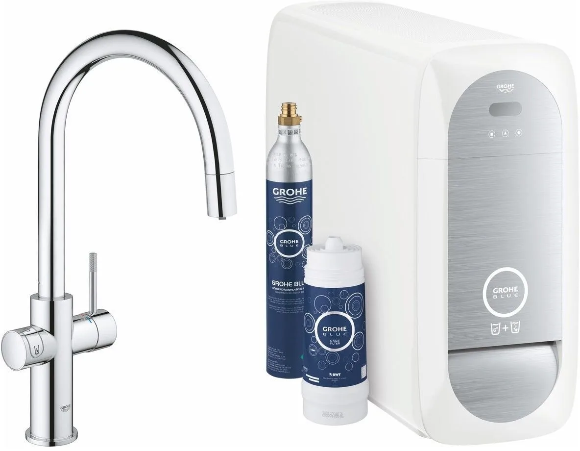 Смеситель для кухонной мойки GROHE Blue Home с системой фильтрации, охлаждения и газирования воды, Wi-Fi, хром (31541000)