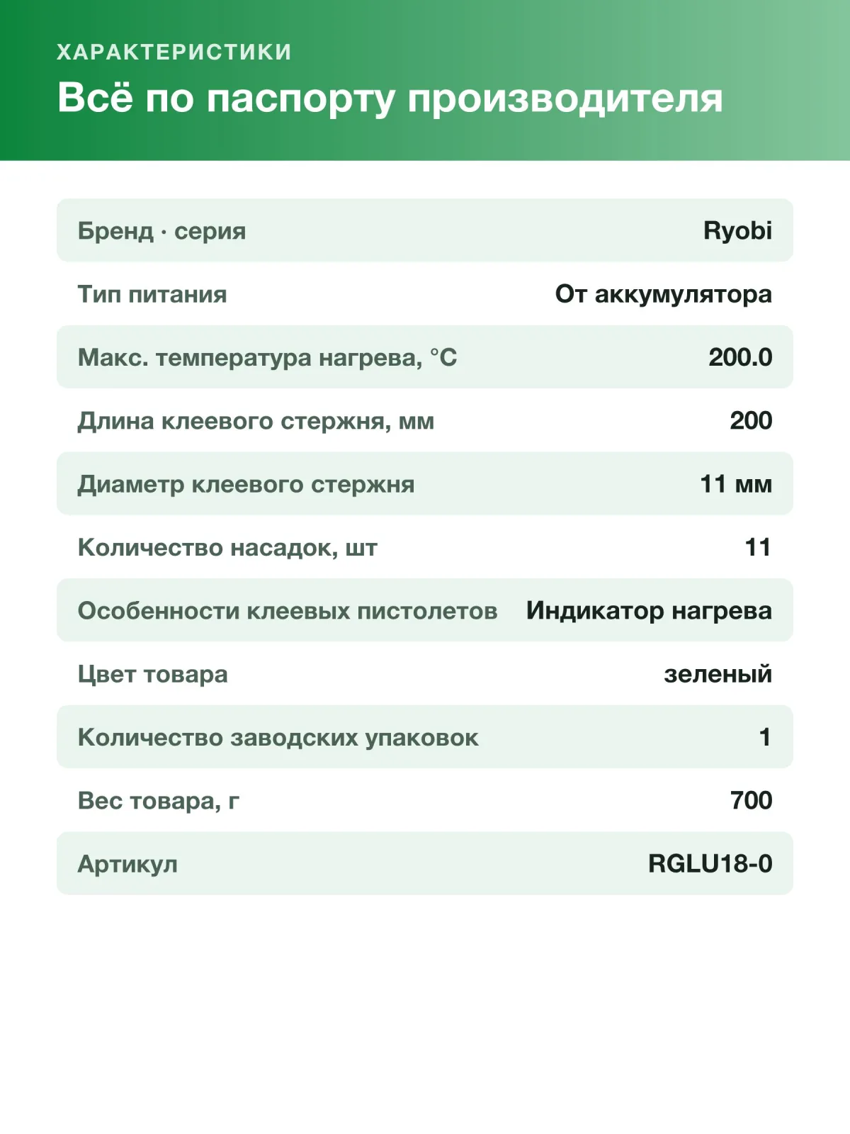 Клеевой пистолет без аккумулятора в комплекте Ryobi 18В RGLU18-0 5133005717 — фото 10 из 11