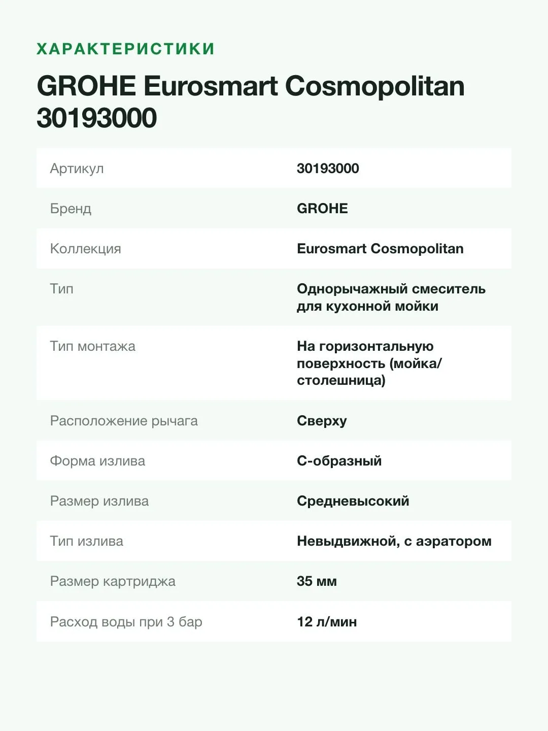 Смеситель для кухни GROHE Eurosmart Cosmopolitan 30193000 однорычажный, вылет 221 мм, хром — фото 5 из 8