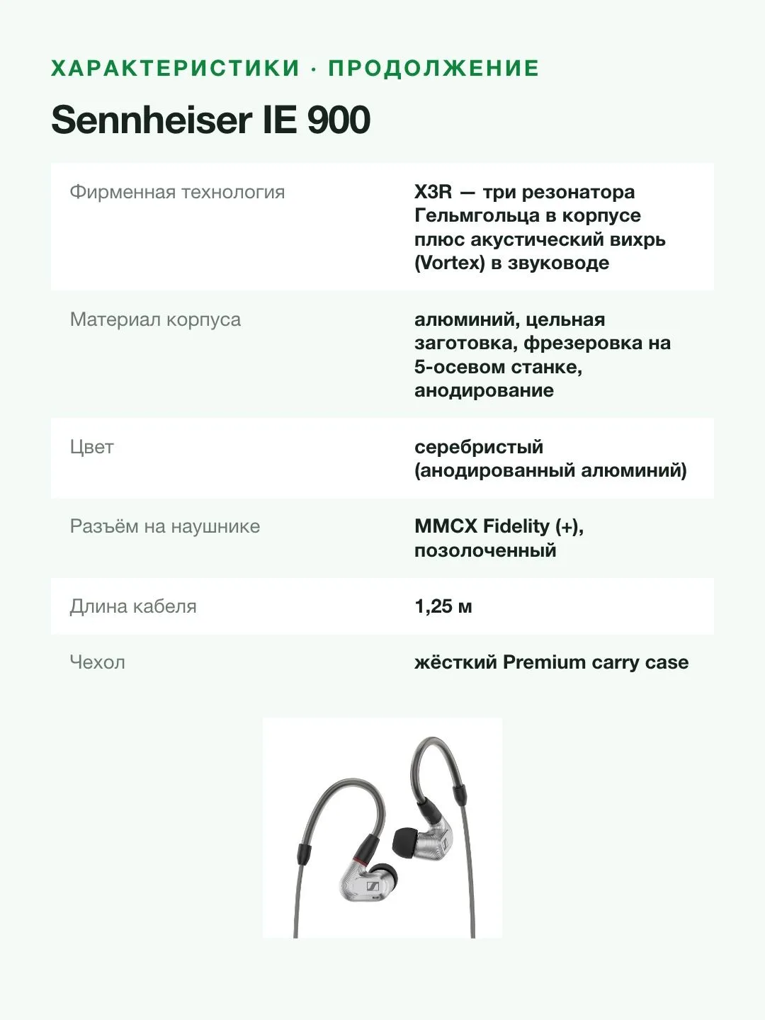 Наушники внутриканальные проводные Sennheiser IE 900, корпус из алюминия, 5 Гц – 48 кГц, три сменных кабеля — фото 8 из 8