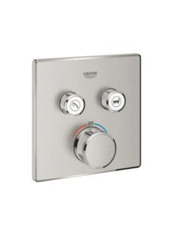 Внешняя часть термостата для ванны и душа GROHE Grohtherm SmartControl на 2 потребителя, квадратная, суперсталь 29124DC0