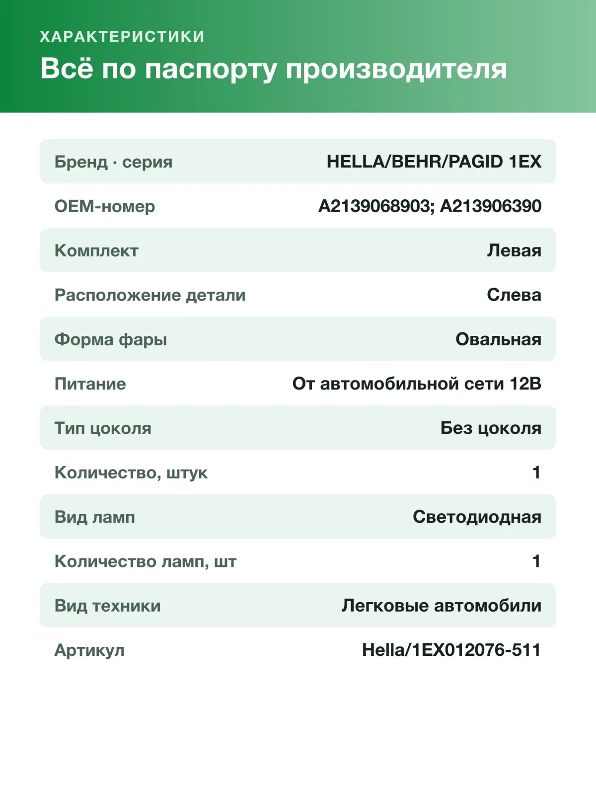 Основная фара Hella для Mercedes E-CLASS A238,C238,S213,W213 (1EX012076511) — фото 9 из 10