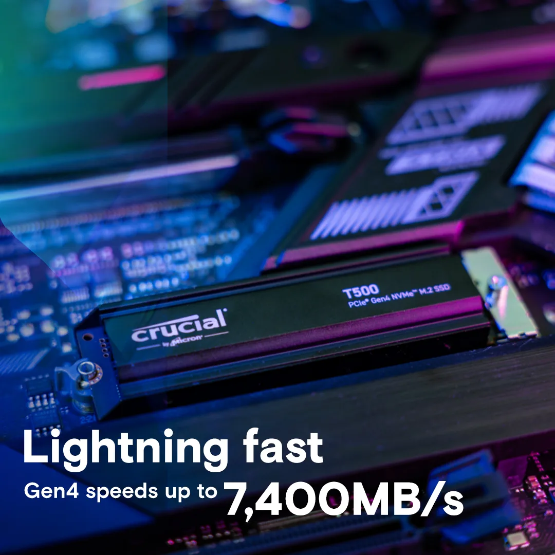M.2 NVMe SSD накопитель Crucial T500 1TB PCIe Gen4 с радиатором (Ct1000t500ssd5) — фото 2 из 5