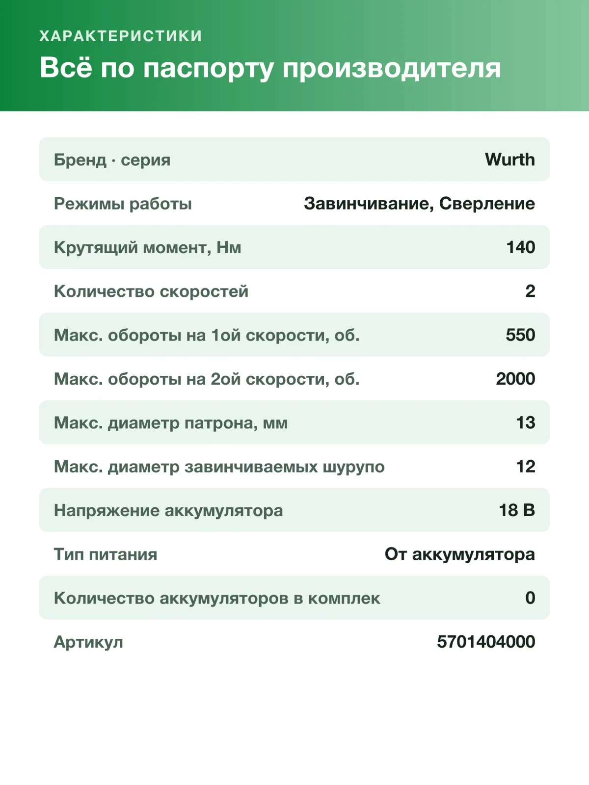 Аккумуляторная дрель-шуруповерт WURTH ABS 18 POWER M-CUBE 5701404000 — фото 7 из 8