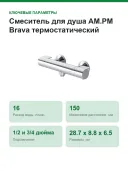 Смеситель для душа AM.PM Brava термостатический, без излива, хром