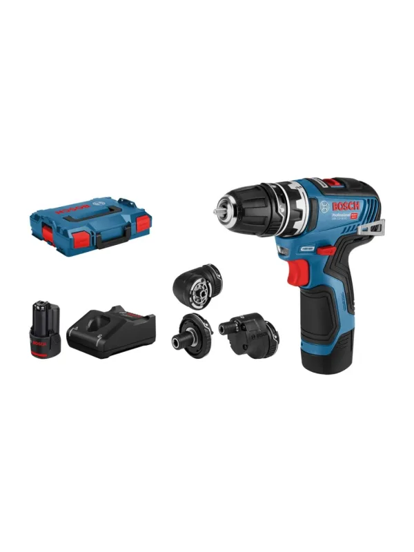 Дрель-шуруповёрт аккумуляторная Bosch GSR 12V-35 FC FlexiClick 35 Нм, 2 АКБ 3 А·ч, 4 насадки, L-BOXX