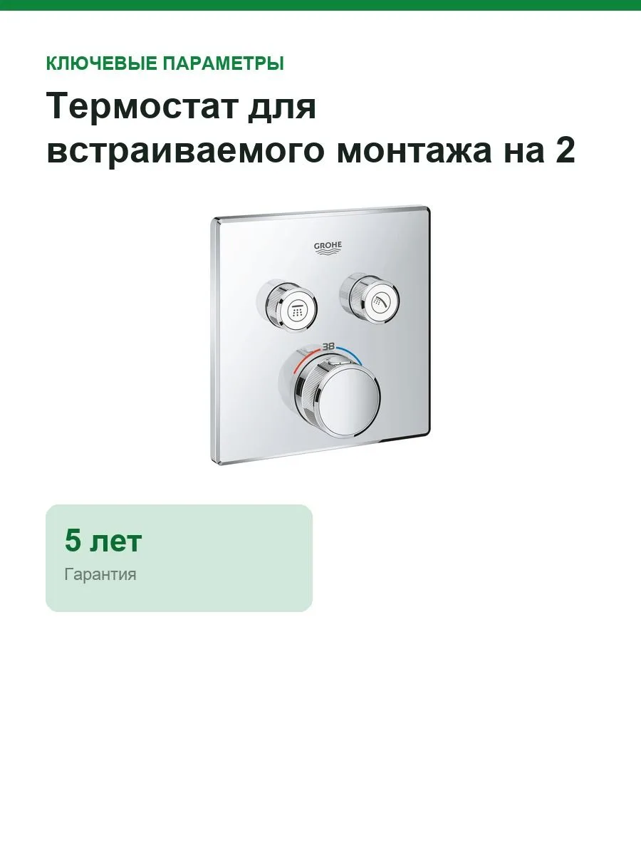 Термостат для встраиваемого монтажа на 2 выхода Grohe Grohtherm SmartControl 29124 000 (29124000) хром — фото 2 из 10