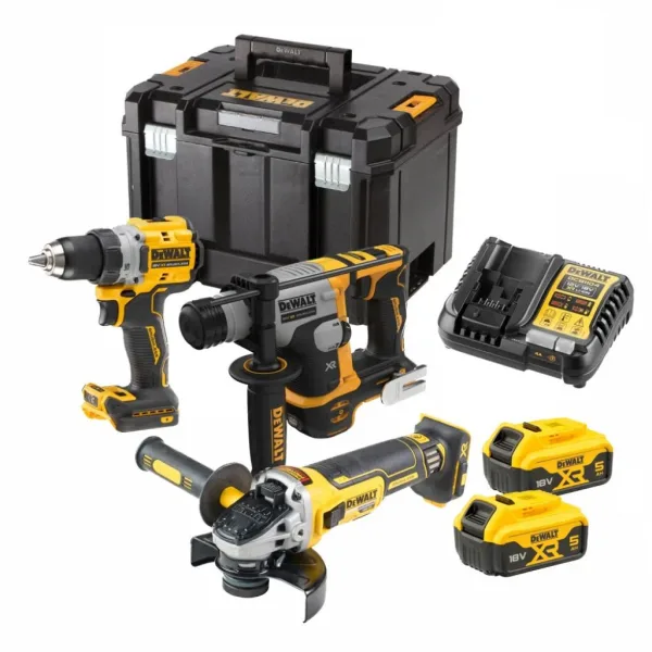 Аккумуляторный набор DEWALT DCK355P2T: дрель-шуруповерт DCD800 + перфоратор DCH172 + УШМ DCG405, 2 АКБ
