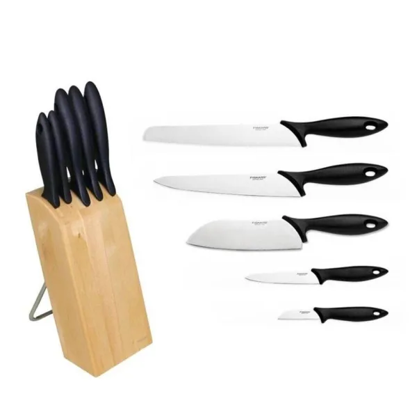 Набор ножей Fiskars Essential с берёзовым блоком, 6 предметов