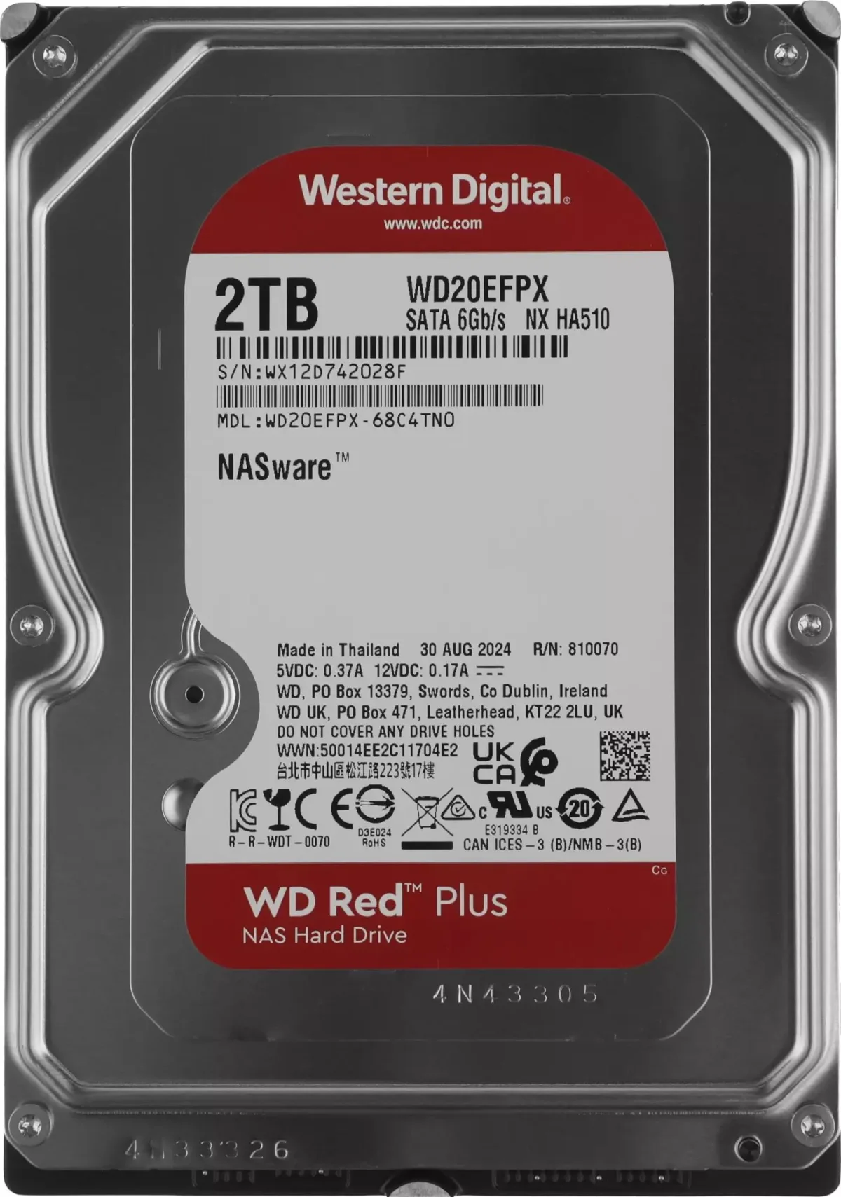 Внутренний жесткий диск WD (Western Digital) Red Plus 2 ТБ, 3.5", 5400 об/мин, SATA III 6 Гбит/с (WD20EFPX) — фото 2 из 10