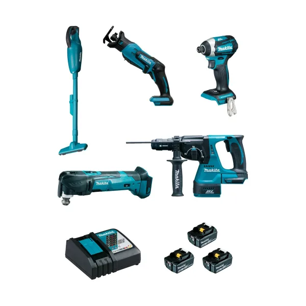 Комплект из 5 машин MAKITA 18 В DLX5045TJ (DTD154 + DHR243 + DTM51 + DJR183 + DCL180)