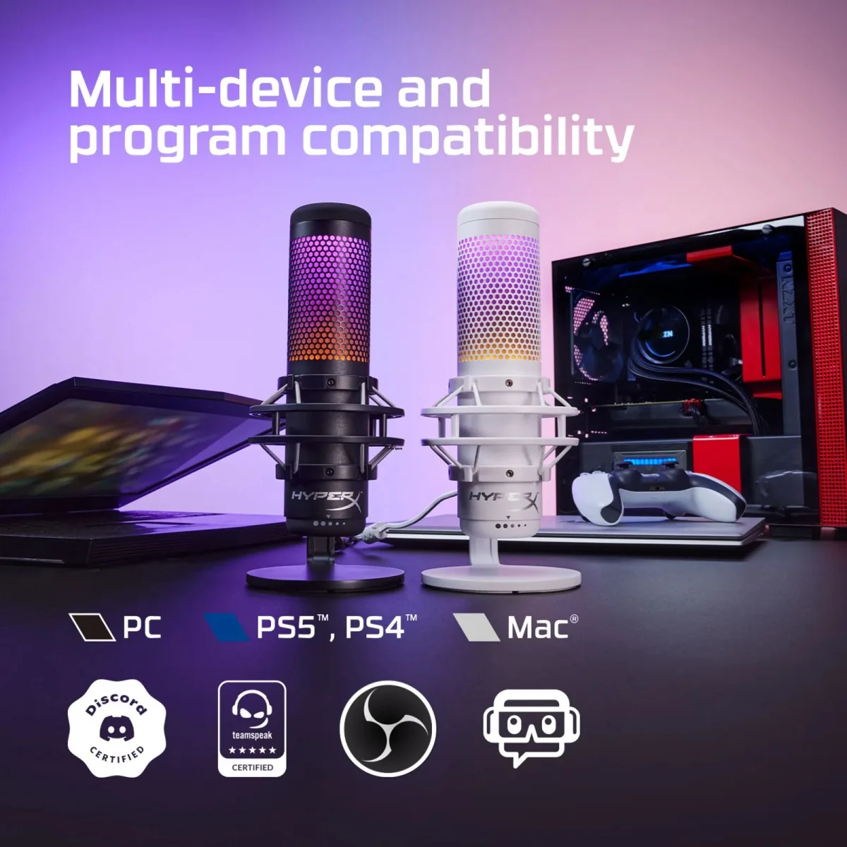 Микрофон игровой (для стриминга) HyperX QuadCast S, белый — фото 10 из 10