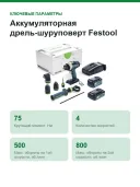 Аккумуляторная дрель-шуруповерт Festool QUADRIVE TPC 18/4 5,0/4,0 I-Set/XL 577622