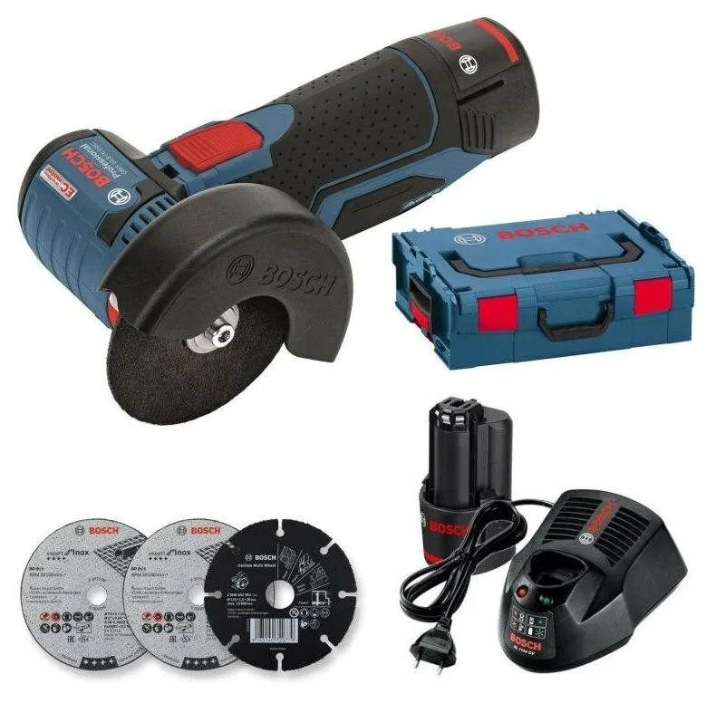 Угловая шлифмашина Bosch GWS 12V-76 Professional с 2-мя АКБ, 3.0 Ah, кейс (06019F200B), синий/черный — фото 12 из 12