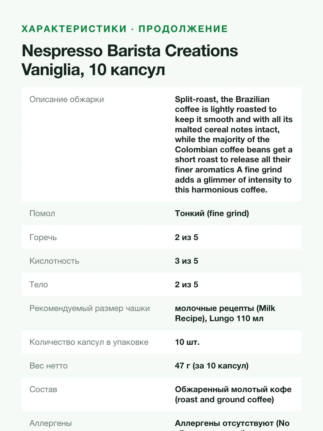 Кофе в капсулах для кофемашин Nespresso Barista Creations Vaniglia, 10 капсул — фото 8 из 8