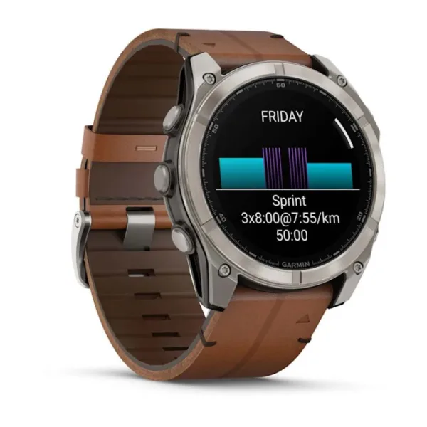 Умные часы премиум класса Garmin Fenix 8 51 MM, AMOLED Sapphire bare titanium, black with a chestnut leather band 010-02905-40 Кожаный ремешок