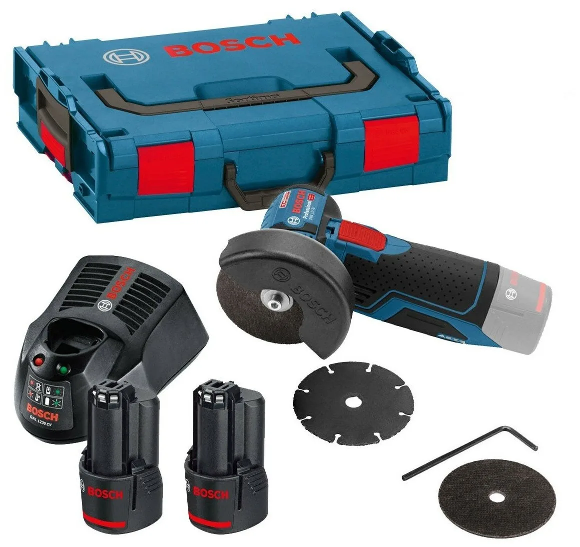Угловая шлифмашина Bosch GWS 12V-76 Professional с 2-мя АКБ, 3.0 Ah, кейс (06019F200B), синий/черный — фото 8 из 12