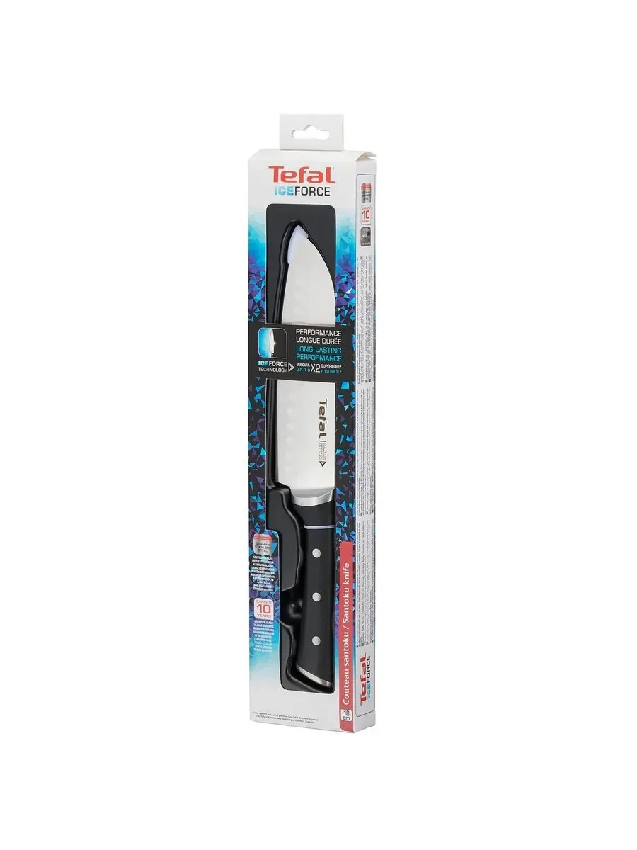 Нож кухонный "Сантоку" Tefal Ice Force K2320614, 18 см, черный/нержавеющая сталь — фото 4 из 9