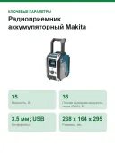 Аккумуляторное переносное радио Makita DMR115, FM/DAB/DAB+, зеленый/серебристый